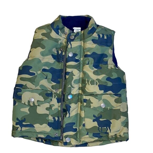 Little Me Green Camouflage Animals Puffer Vest - Picture 1 of 5